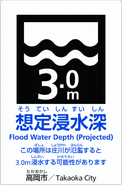 3メートルの想定浸水深を示す表示版のイメージ