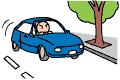 冷静に、ゆるやかに速度を落として道路の左脇に近づく青色の車のイラスト