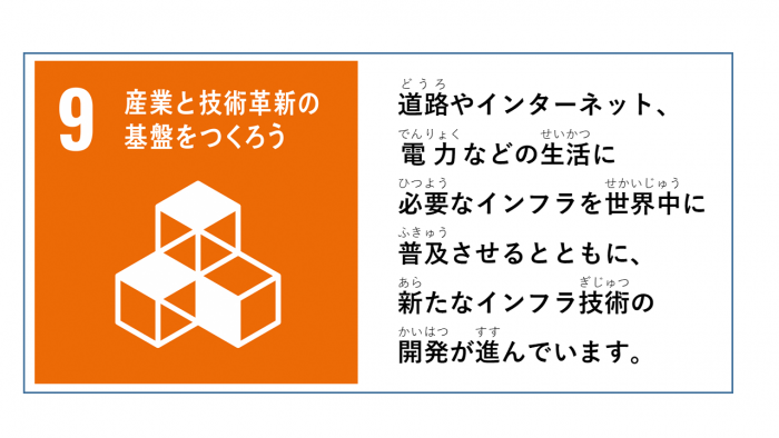 左側にSDGsのゴール9のスローガンとアイコン、右側に課題が記載されたイラスト