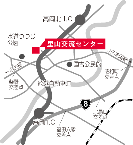 里山交流センターまでの道路地図