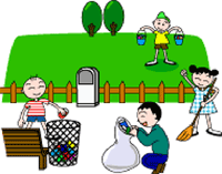 公園敷地内を清掃するボランティアたちのイメージイラスト