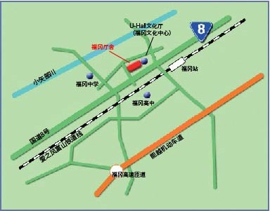 中国語で書かれた福岡庁舎周辺の地図