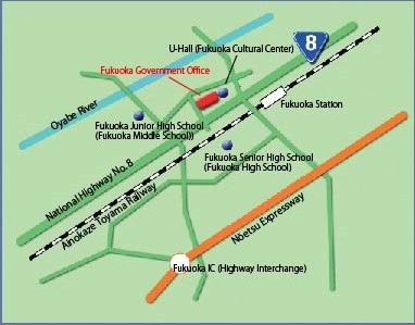 英語で書かれた福岡庁舎周辺の地図