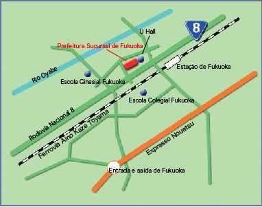 ポルトガル語で書かれた福岡庁舎周辺の地図