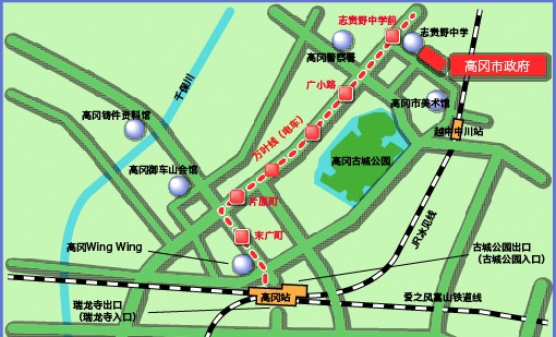 中国語で書かれた高岡市役所周辺の地図