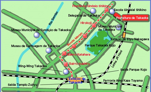 ポルトガル語で書かれた高岡市役所付近の地図