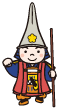 右手に棒を持っている兜を被った二頭身のキャラクターのイラスト