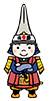 腕を組んだ兜を被った二頭身のキャラクターのイラスト