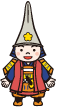両手を広げている兜を被った二頭身のキャラクターのイラスト