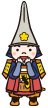 兜を被った二頭身のキャラクターが口に両手を入れているイラスト