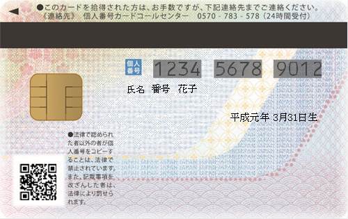 個人番号カードの裏面の見本画像