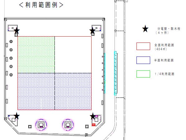 高岡駅北口交流広場の利用範囲例の平面図 詳細は以下