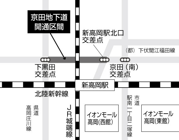 京田地下道開通区間周辺の地図