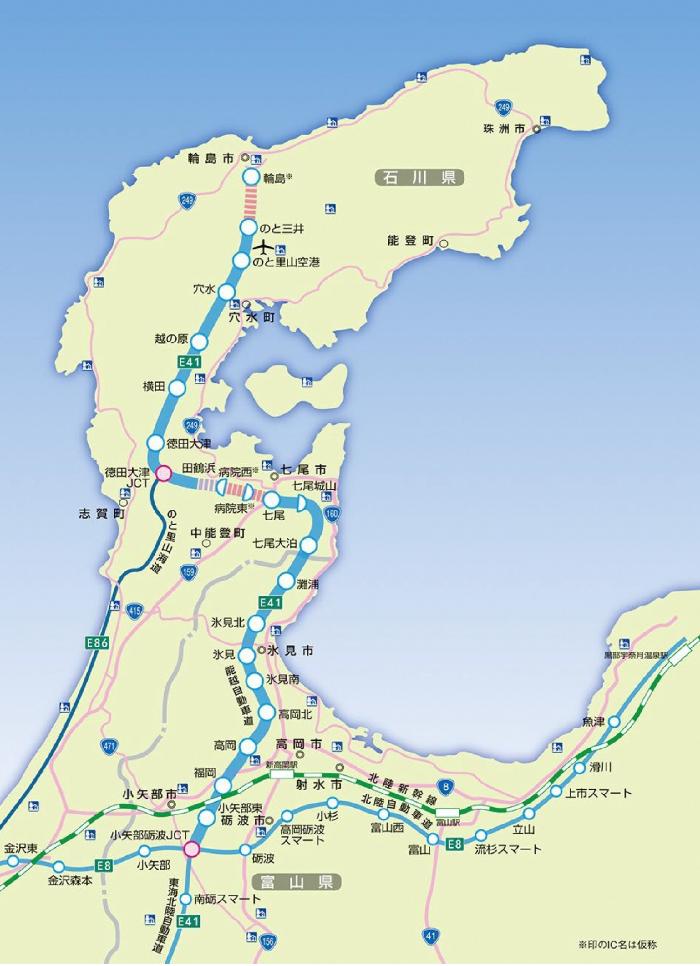 能越自動車道ルート図