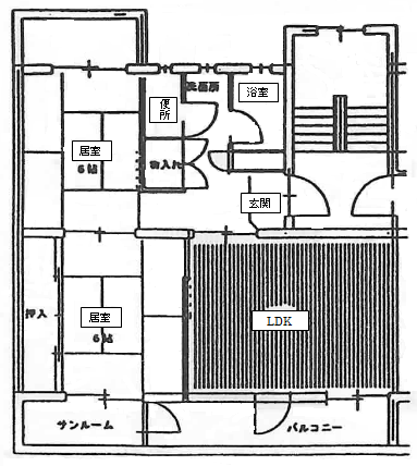 2LDKの住宅間取り図 詳細は以下