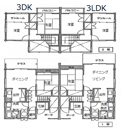 3DK/3LDK(メゾネットタイプ)の住宅間取り図 詳細は以下