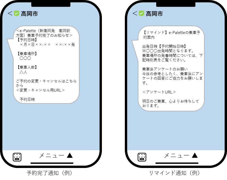 完了通知、リマインド通知例