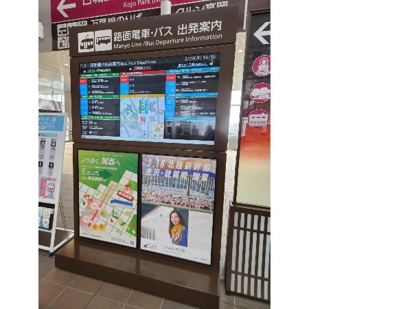 高岡駅に設置されたデジタルサイネージの写真