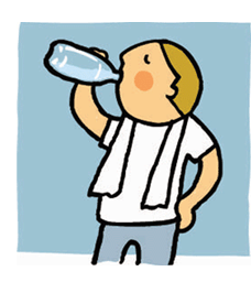 腰に手をあて水分補給をする男性のイラスト