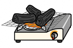 カセットコンロの上に炭を乗せて火をつけているイラスト