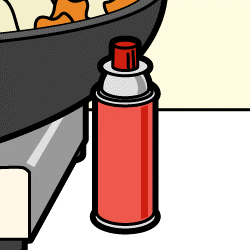 カセットコンロのすぐ近くにガス缶が置かれているイラスト