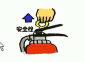 消火器の安全栓を抜こうとする手のひらのイラスト