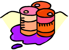 ドラム缶から紫色の液体が漏れ出ているイラスト