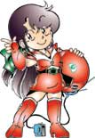 赤を基調としたヒーロー衣装を着ている女性のイラスト