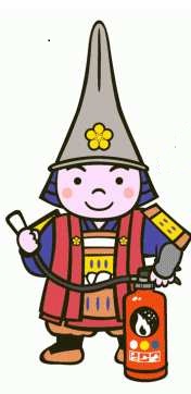 消火器を持っている兜を被ったキャラクターのイラスト