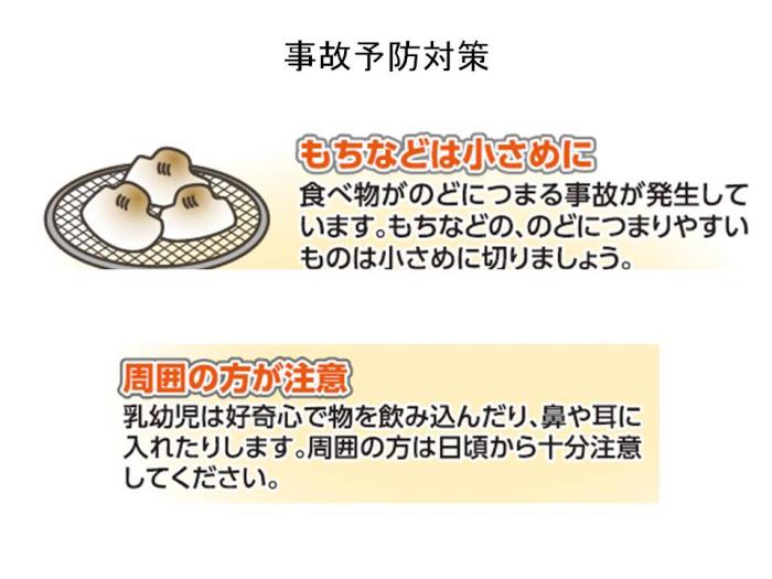 喉のつまりの事故予防対策を説明しているイラスト 詳細は以下