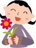 花の咲いた植木鉢を両手で持つ女性のイメージイラスト