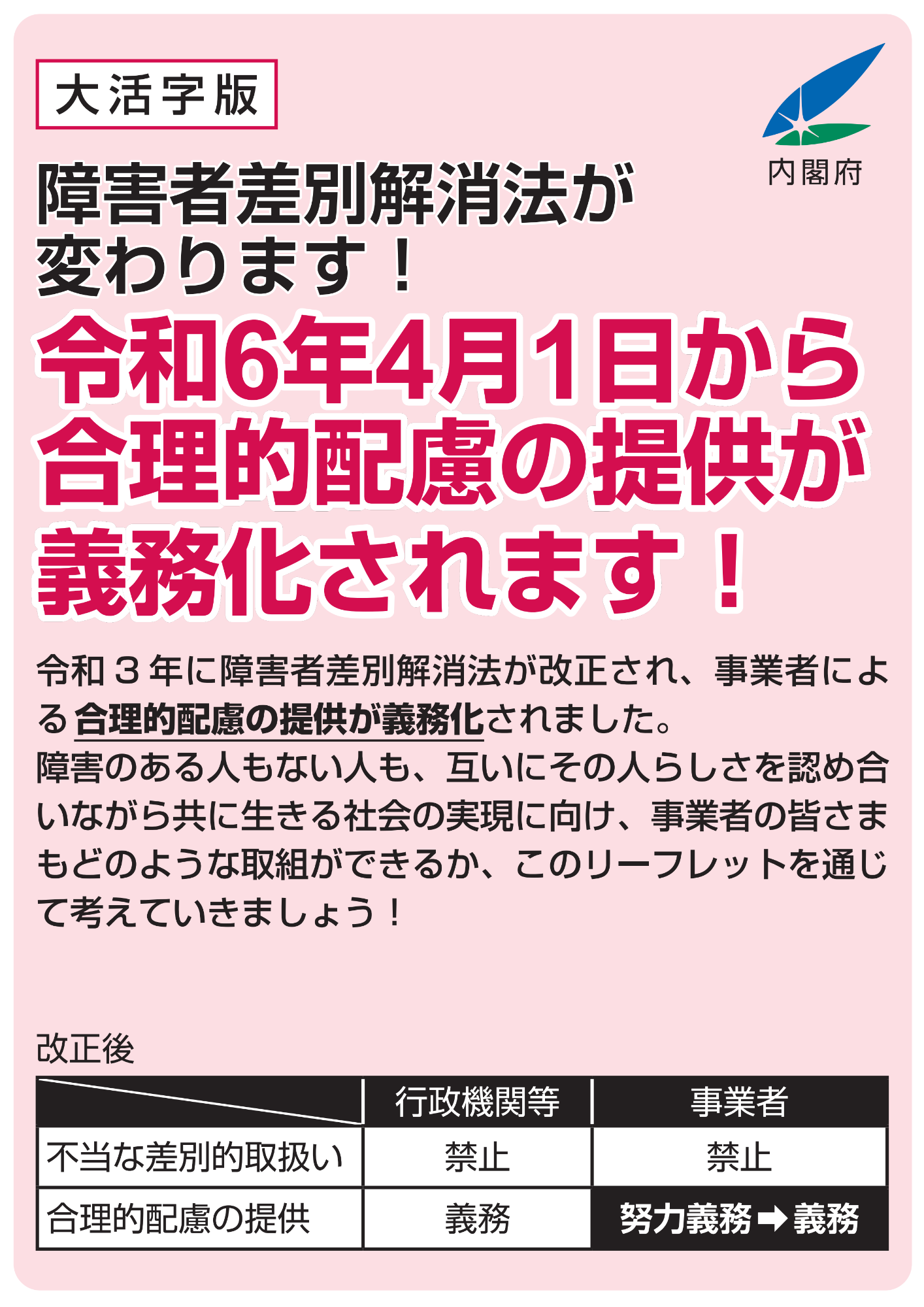 合理的配慮の提供が義務化されます。