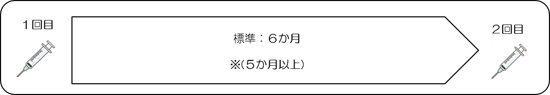 2回接種で接種完了。1回目と2回目の接種間隔は6か月以上あける。6か月以上あけれない場合は、5か月でも可。
