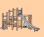 滑り台の付いた複合遊具のイラスト