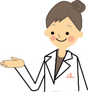 お団子ヘアに白衣の女性が右手を出しているイラスト