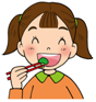 ブロッコリーのようなものを箸で食べている女の子のイラスト