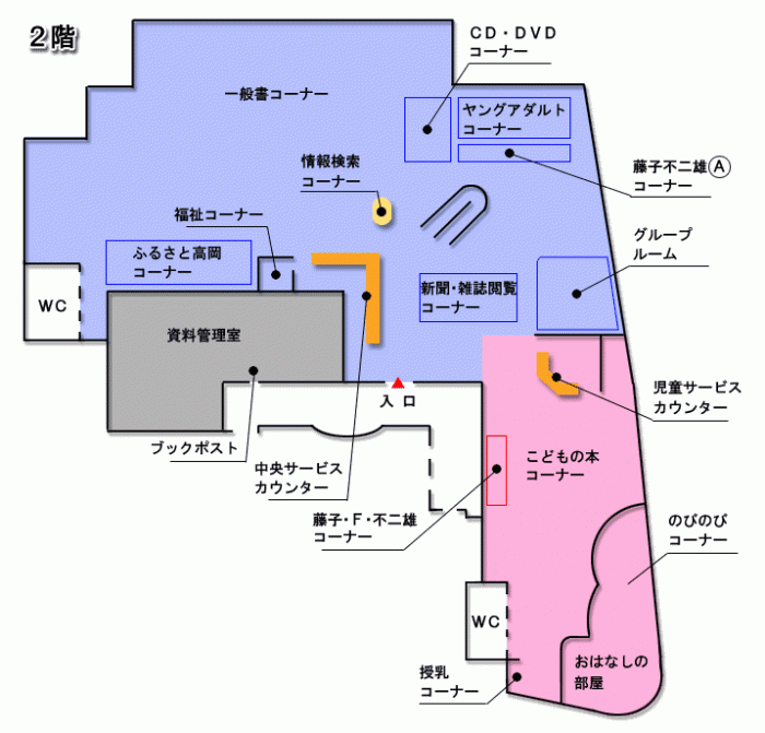 中央図書館の二階の平面図