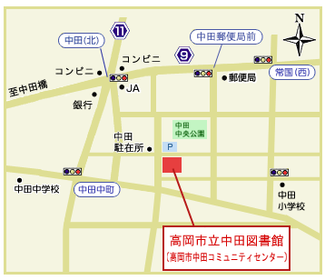 中田図書館への地図詳細は以下